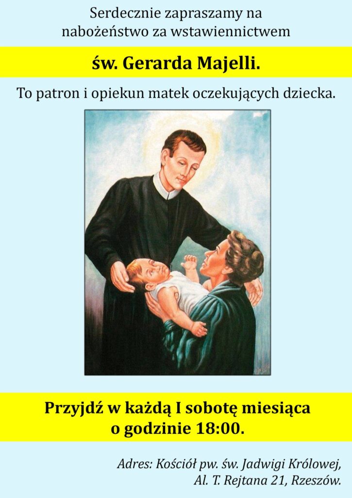 Plakat informacyjny -nabożeństwo za wstawiennictwem św. Gerarda Majella w Rzeszowie